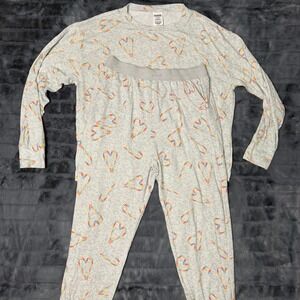PINK Victoria's Secret Gray Rainbow Candy Cane Heart Pajama Set Womens Medium